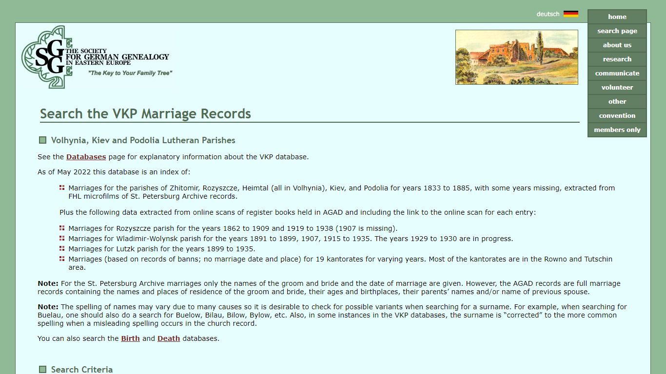 Search the VKP Marriage Records - SGGEE